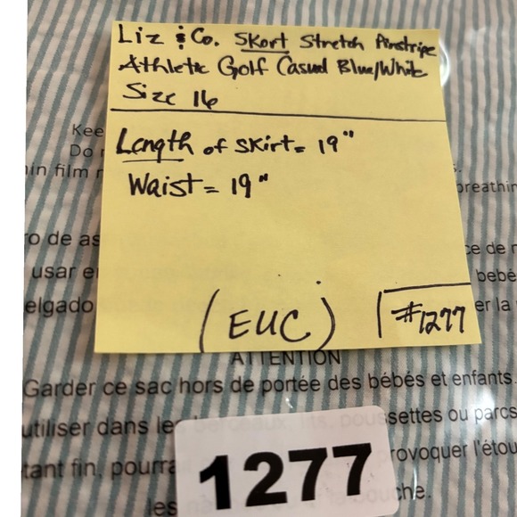 Liz & Co Skort Stretch Seersucker Pinstripe Golf Casual Blue White Size 16 EUC - Picture 8 of 13